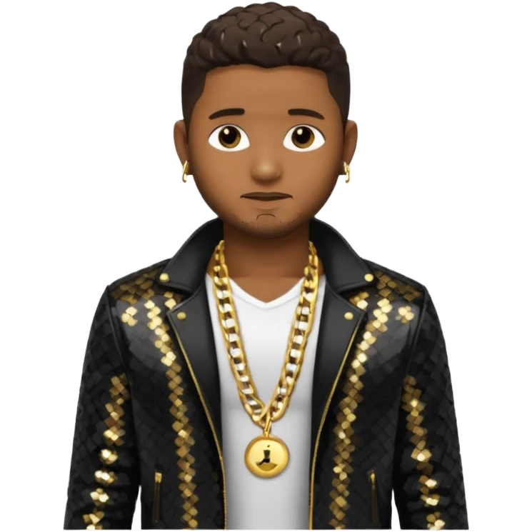 Usher with dark brown hair, black sequin jacket, shirtless with necklace  emoji
