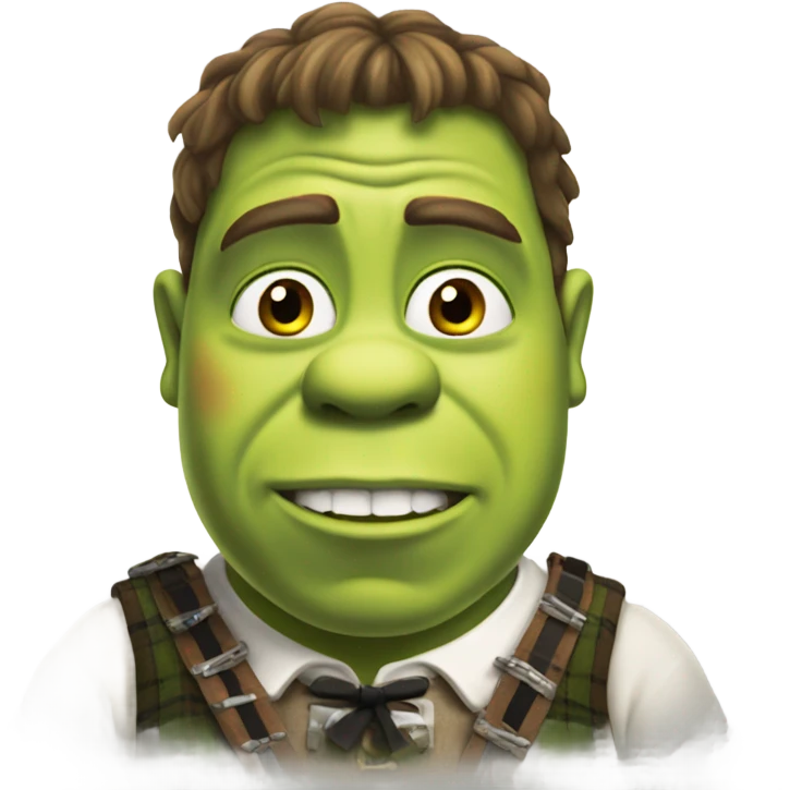 Shrek wearing a kilt and drinking Guinness emoji