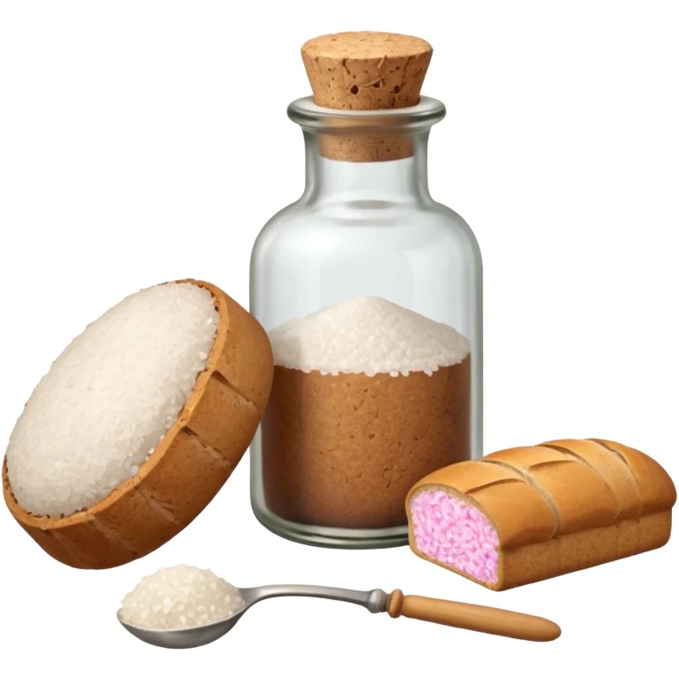  a one victorian bottle of salt and a loaf of bread - crochet needles and a ball of wool emoji