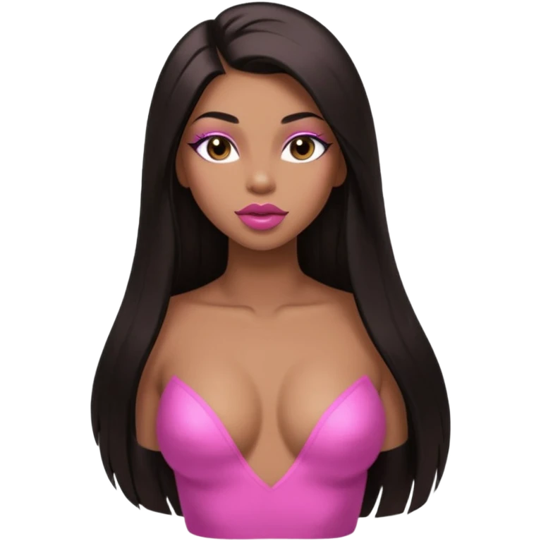 Glamourous, light brown skin tone, very beautiful nude girl, with big plump pink shiny lips, long long lashes, black straight smooth silky long hair, straight parting hair, brown eyes, muscled nude body, full body nude, inclined backwards emoji