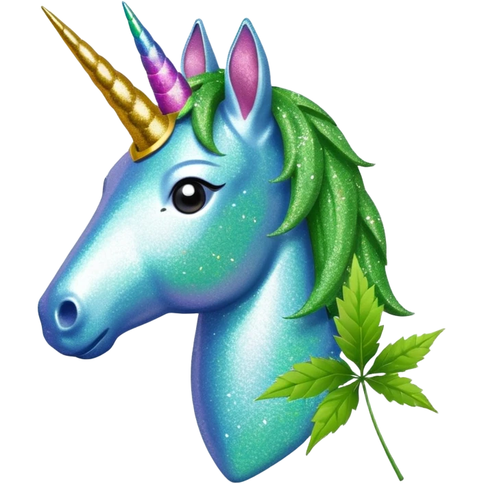  a Glitter unicorn with a Weed leaf emoji