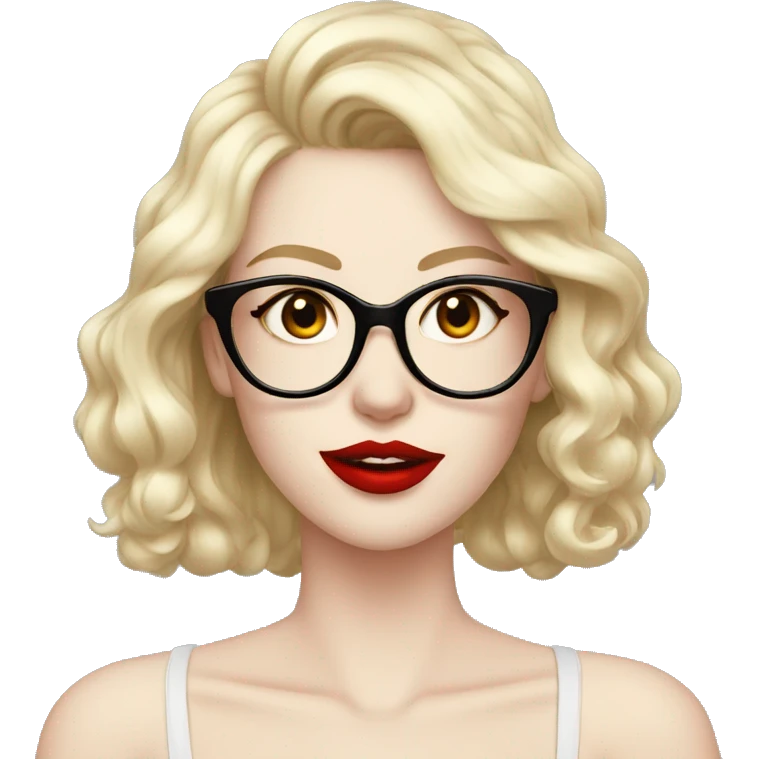 Sexy, pale skin, red lips, glasses emoji