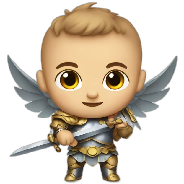 Cartoon baby warrior with wings and sword emoji