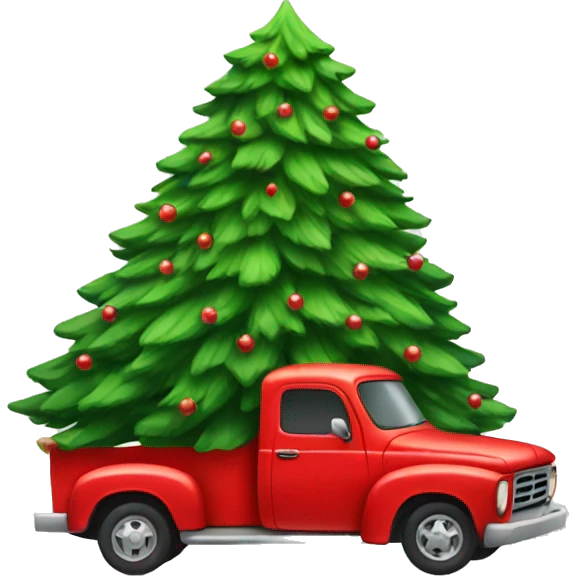 Red truck carrying a Christmas tree emoji