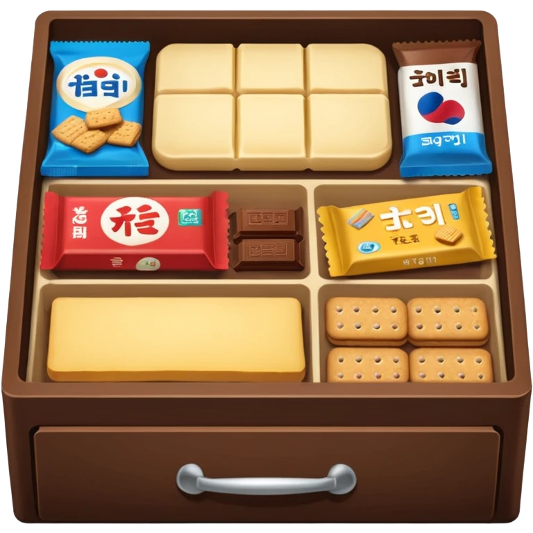 Make Korean noodle and chocolate and biscuits drawer emoji