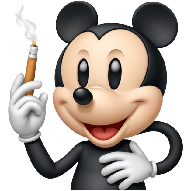 white cartoon glove hand inspired by Mickey Mouse holding a cigarette between fingers, simple rounded style emoji