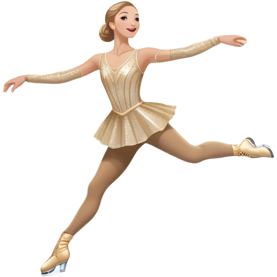An icon featuring a graceful figure skater in an elegant pose, gliding across the ice at Madison Square Garden. Spotlights shine down, illuminating the sparkling ice and a cheering audience. The background showcases the grand arena's architecture. Transparent background. emoji