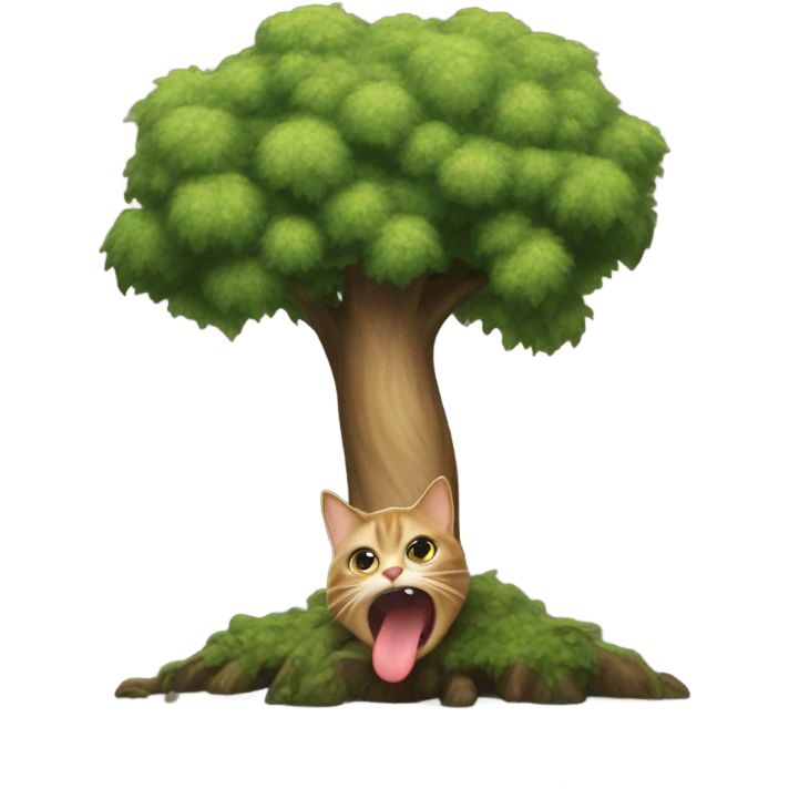 cat with very long tongue being eaten by a tree emoji