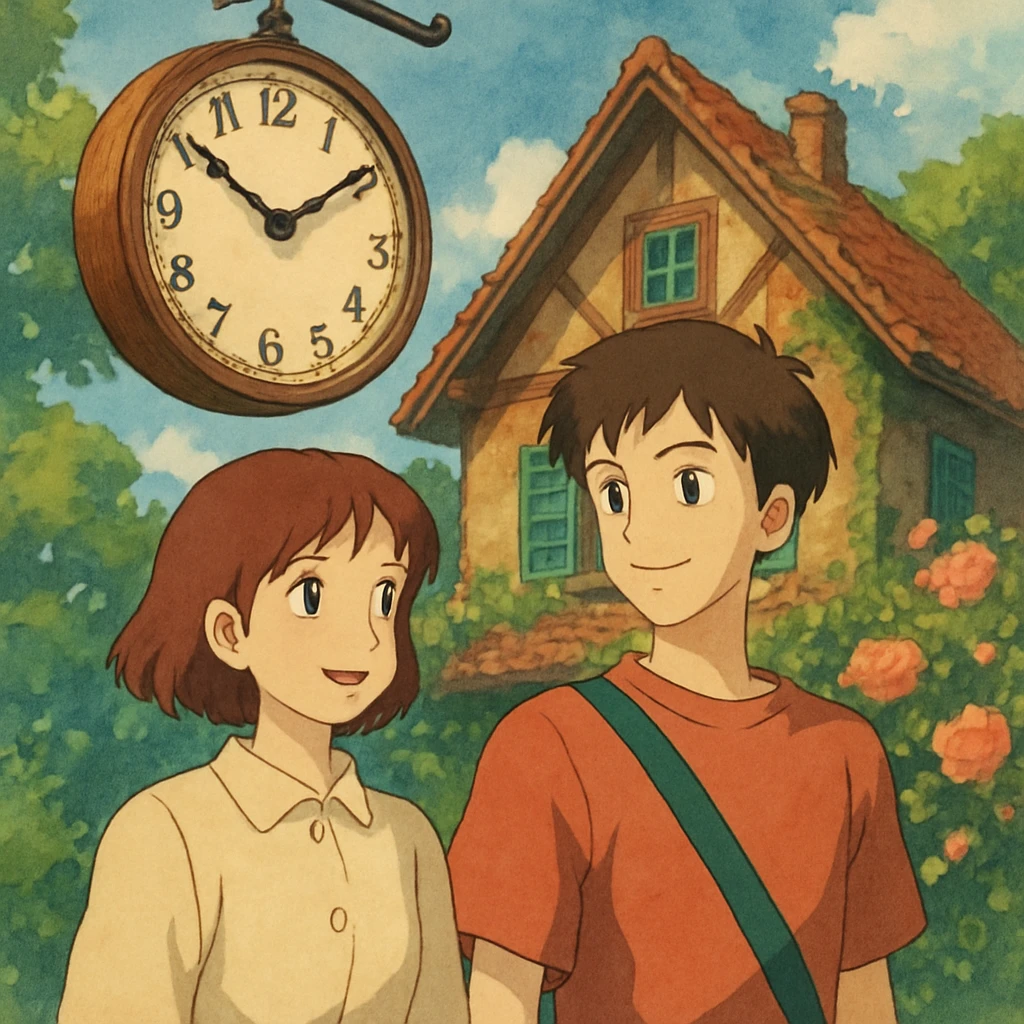 two people, a clock and a house together emoji
