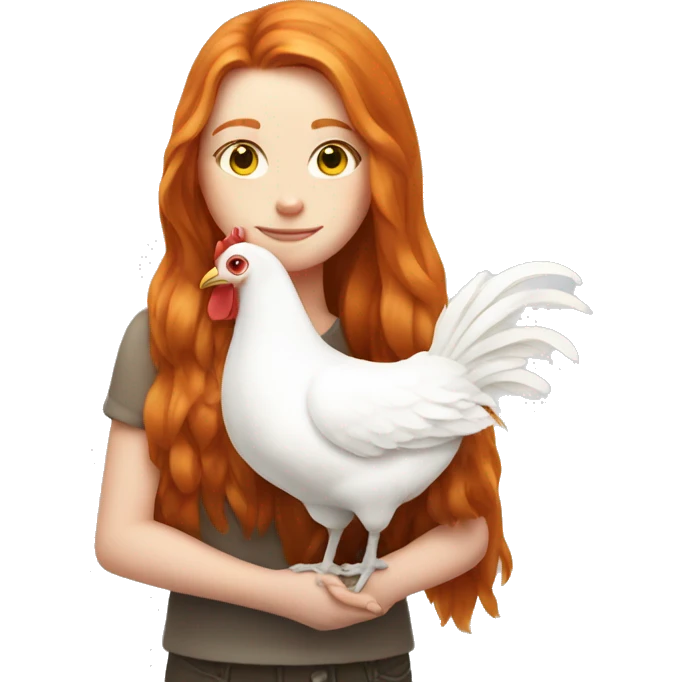 Ginger girl with Long hair and a white hen inside her Arms  emoji