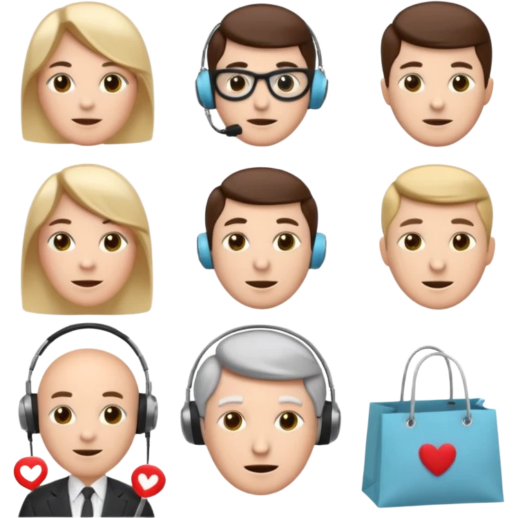 6 icons in a 2×3 grid, soft 3D emoji style, pastel colors, equal spacing, white background:
1) speech bubble
2) theatre masks
3) dynamic stopwatch
4) house + coffee + shopping bag
5) English gentleman
6) female support agent with headset
 emoji