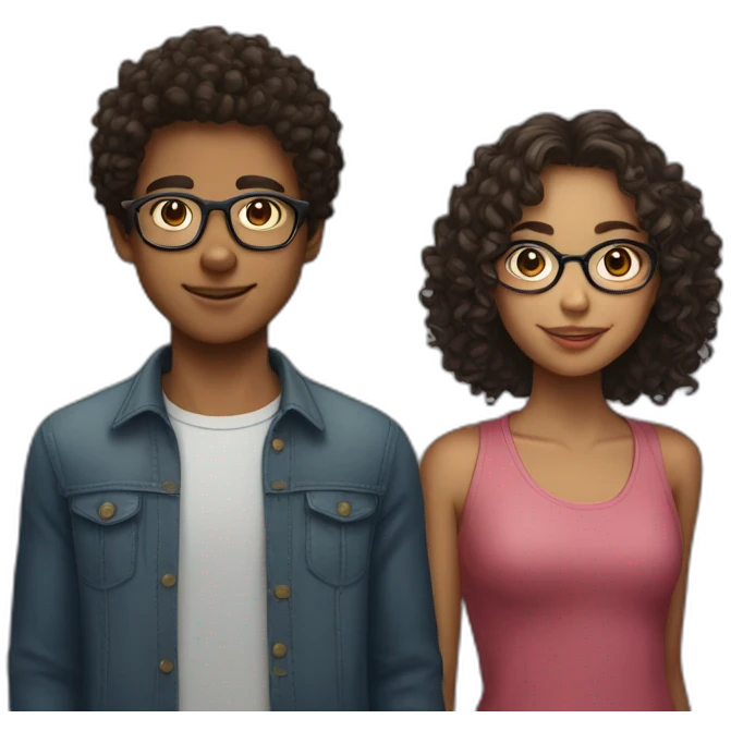 a couple of teenagers with glasses, the girl has curly hair and the boy has short hair emoji