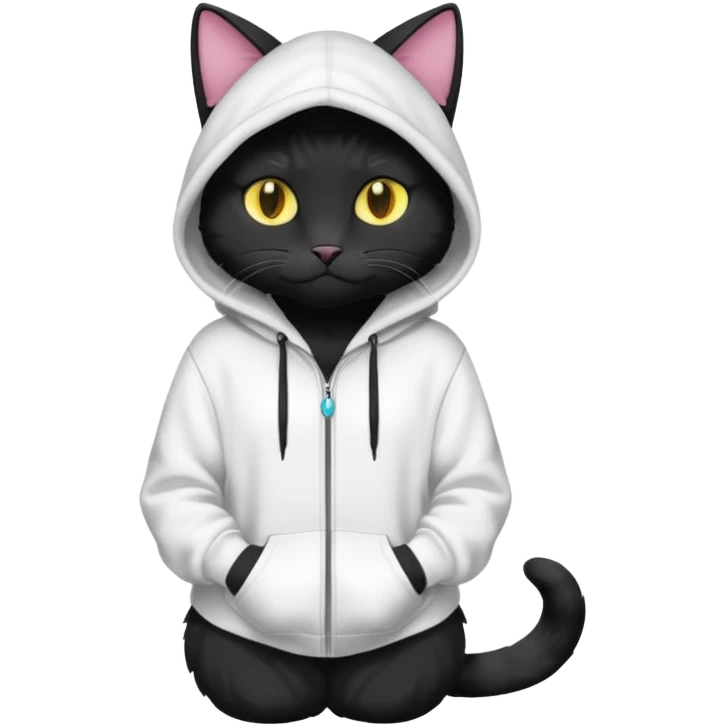 Black cat wearing a white hoodie fursona (full body) emoji