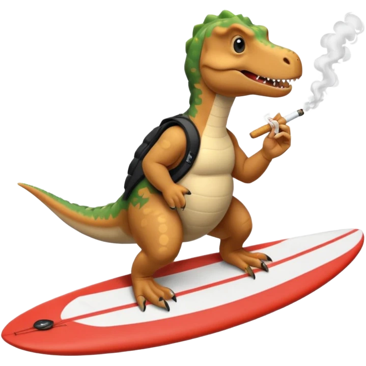 dinosual smokig a ciggerett while surfing wearing canada goose  emoji