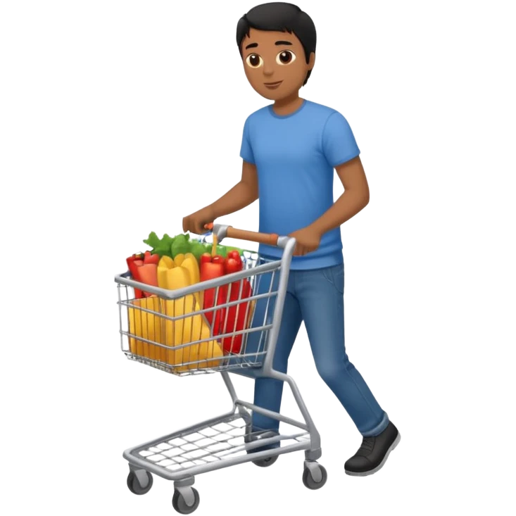 man-with-a-shopping-cart-full-body black hair brown skin emoji