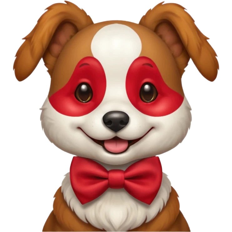 Dog clown with painted nose, bow tie emoji
