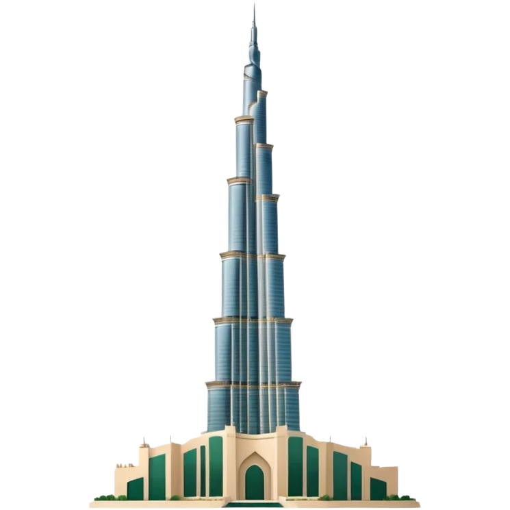 Burj Khalifa, minimalist light beige with dark green details, emoji style emoji