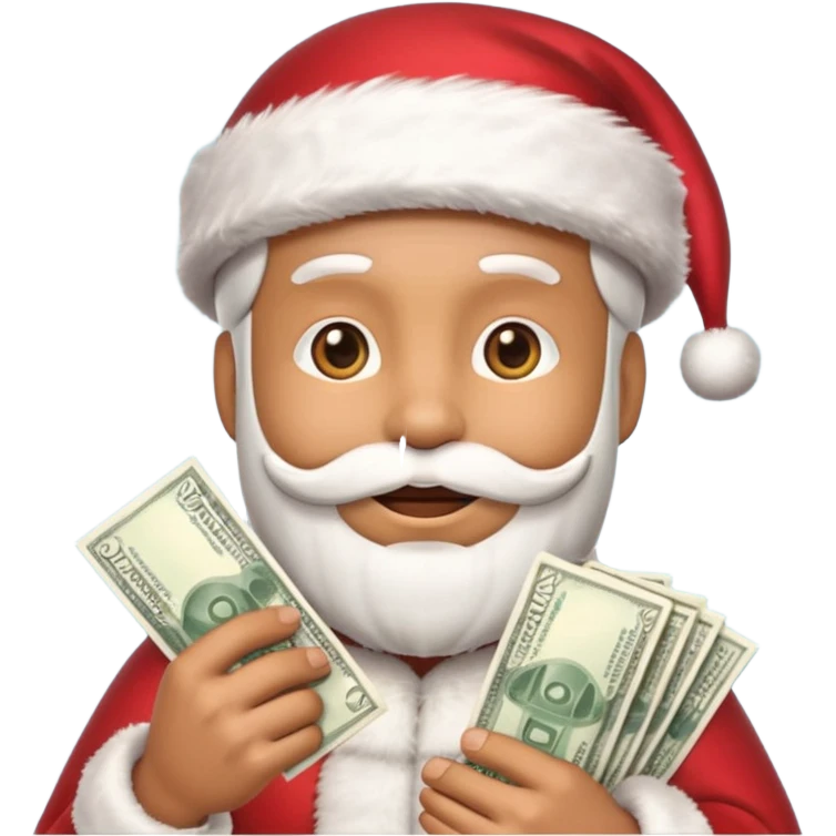 A confident rich emoji face wearing a Santa hat, money stacks, casino vibe, New Year theme, premium 3D emoji style, sharp details, no text, isolated on transparent background emoji