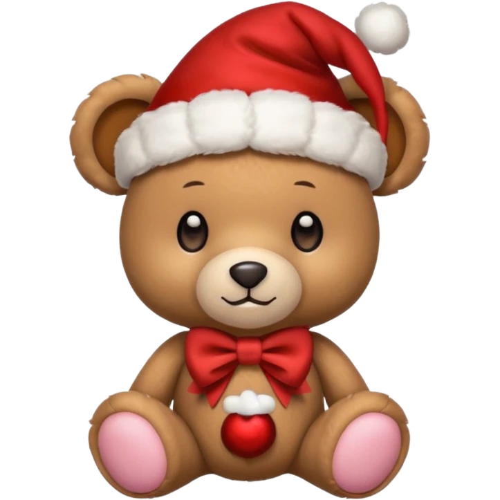 cute teddy bear with a bow on ears and christmas hat on head emoji