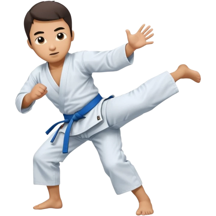 An Asian guy wearing a blue belt doing jujitsu emoji