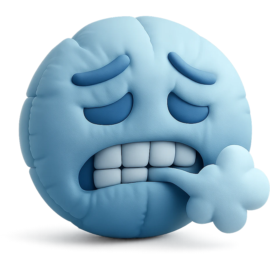 cold emoji with soft plush look, frosty breath, blue tones emoji