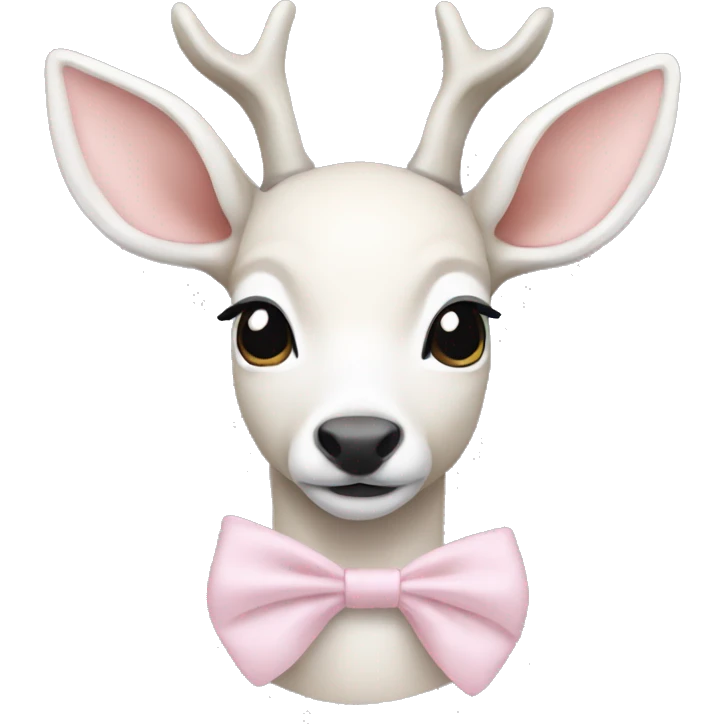 White doe with light pink bow around head and lace around neck  emoji