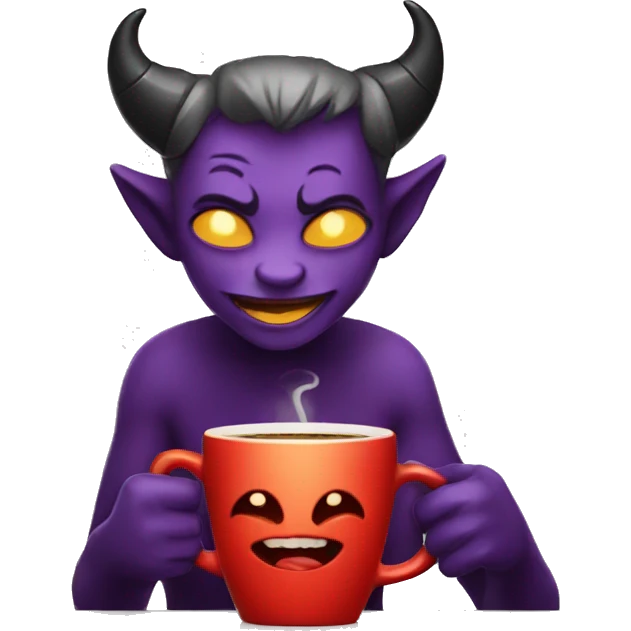 Cute devil drinking coffee emoji