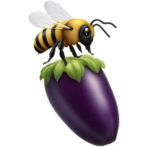 A bee licking an eggplant emoji