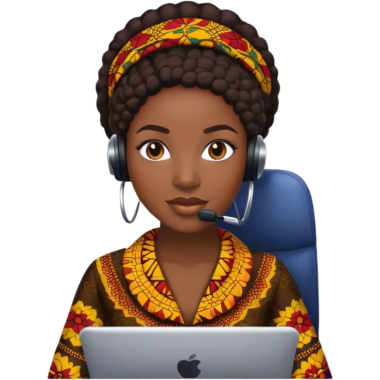 black female customer support agent wearing ankara emoji