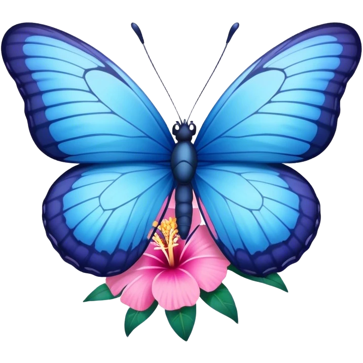 blue butterfly on a pink hawaiian flower emoji