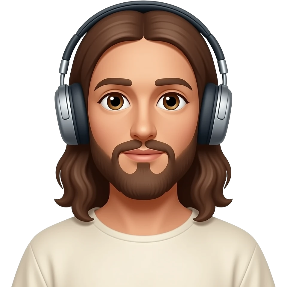Light brown skin complextion Jesus Christ wearing tunic and headphones emoji
