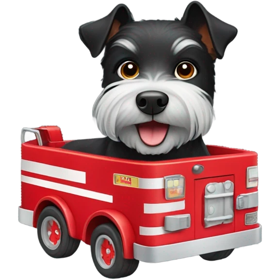 Black terrier dog in a firetruck  emoji