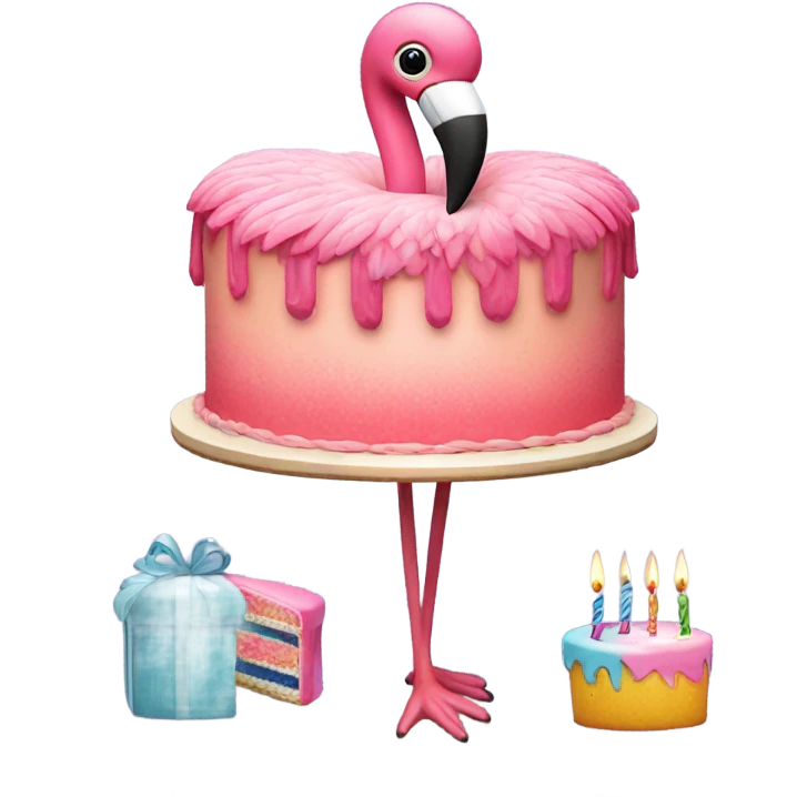 Flamingo with a birthday cake  emoji