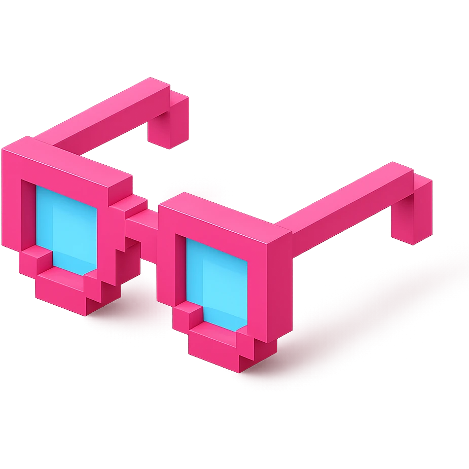 Voxel-style pink glasses, simple and clear emoji