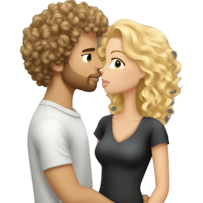 curly wavy hair hunk white man with scruff kissing pretty blonde woman emoji