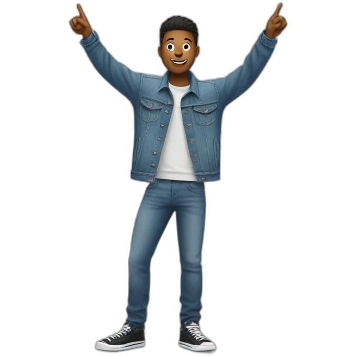 Cool person in denim jacket pointing upward  emoji