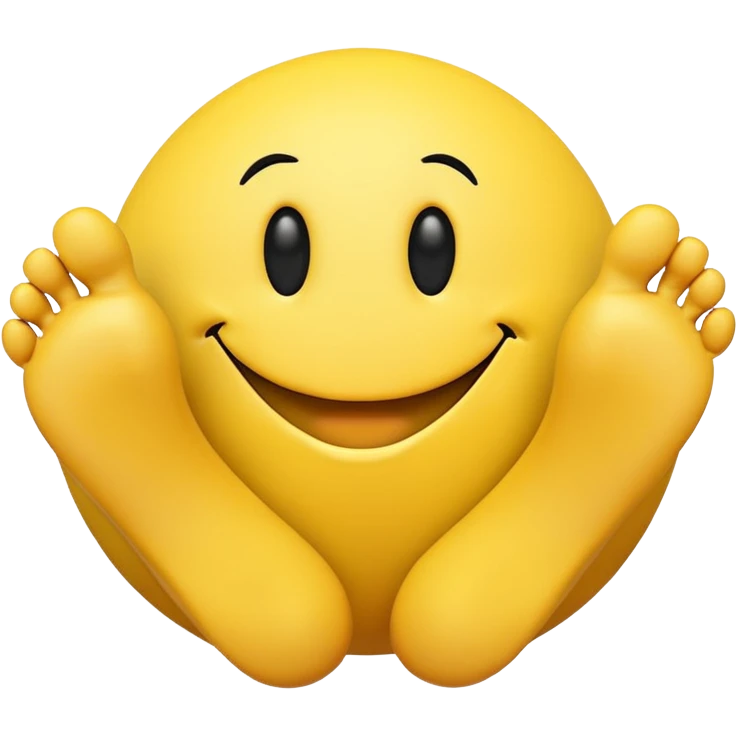 3d human like yellow smiley with feet and toes emoji