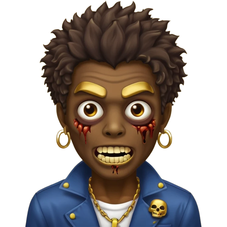 faça um homem zumbi, de cabelo crespo mostrando o dente de ouro emoji