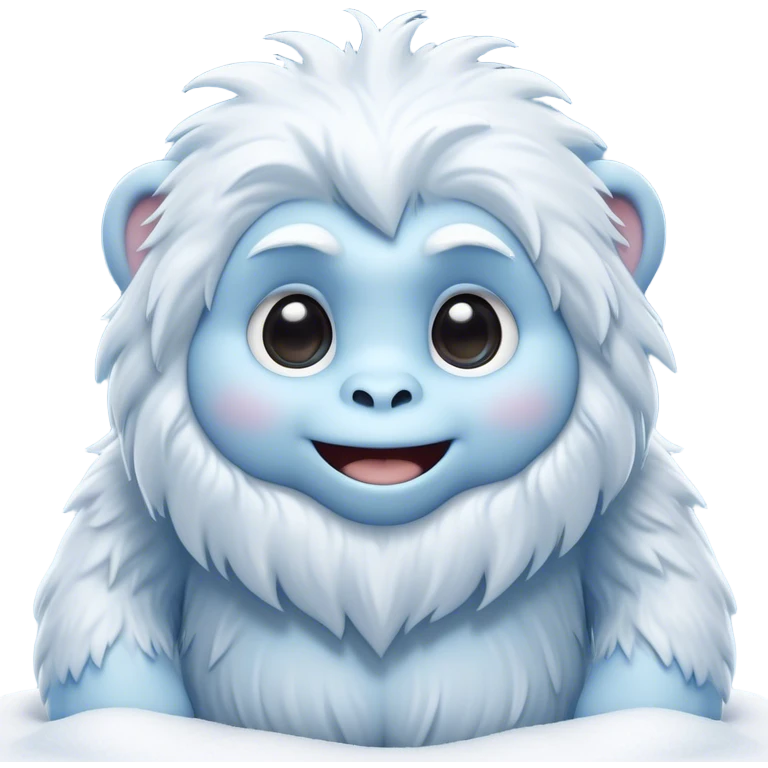 Cinematic Cute Yeti Portrait Emoji, with a charming, small, fluffy form in soft snowy whites and cool blues, featuring big, innocent eyes and a shy, gentle smile, simplified yet irresistibly endearing, highly detailed with a soft glowing outline that captures the whimsical charm of a friendly yeti ready for a cuddle! emoji