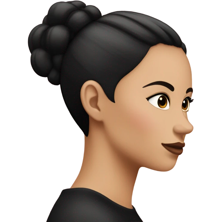side profile of white girl with black ponytail and black blush emoji