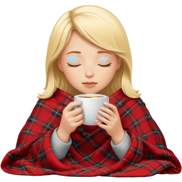 Blonde girl inside a blanket sipping coffee eyes closed emoji