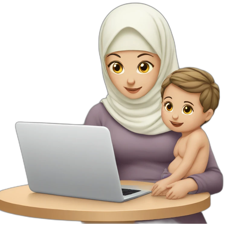 white-hijabi-woman-with-a-baby-boy-in-front-of-a-laptop emoji
