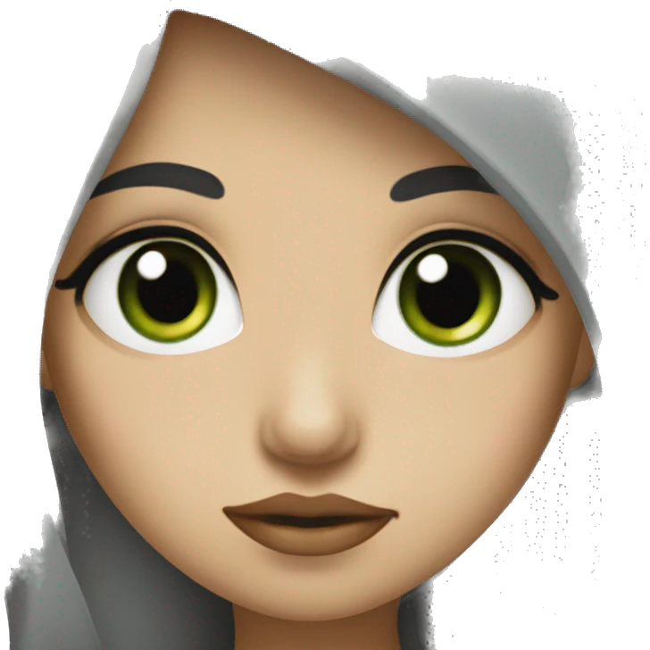 A girl with long black hair with big green eyes and big lips emoji