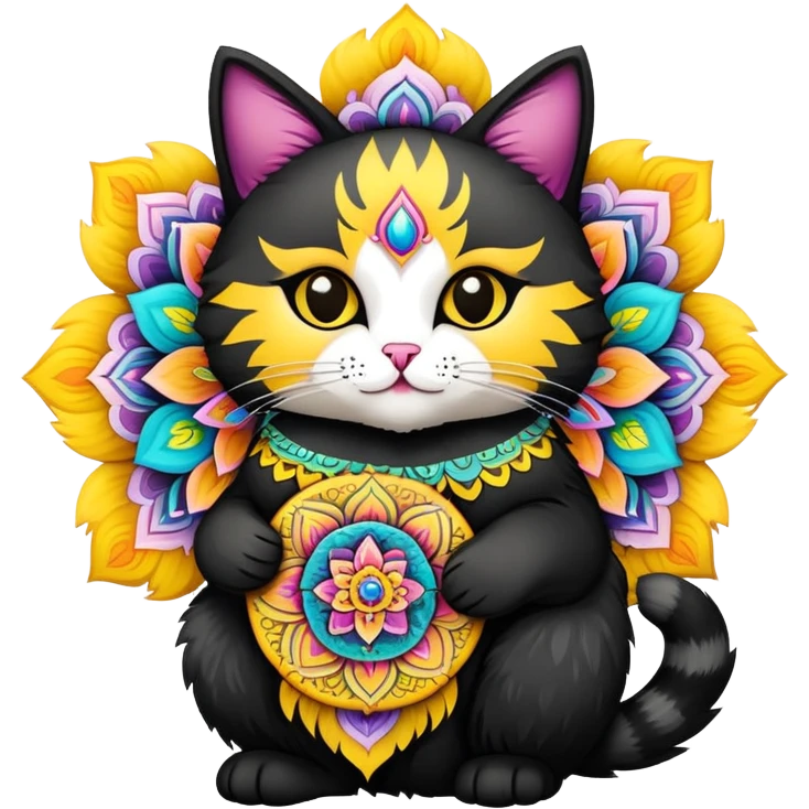 Black-yellow-white pussycat holding mandala  emoji