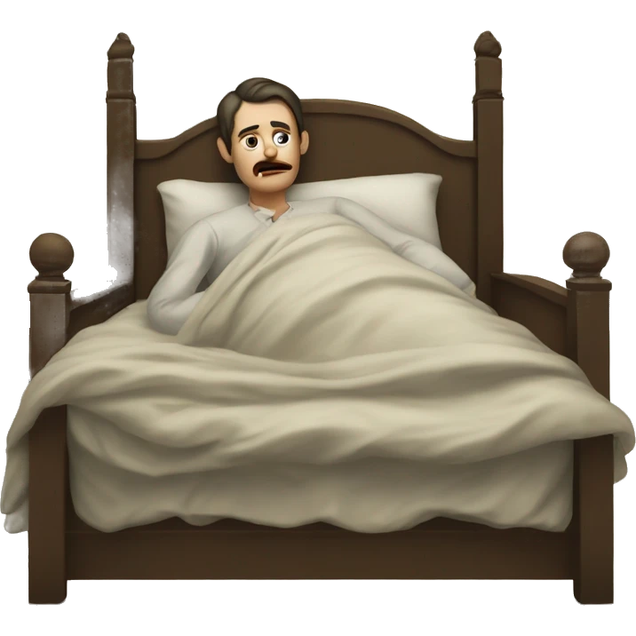 A sick man on a bed in 1870 with normal face emoji