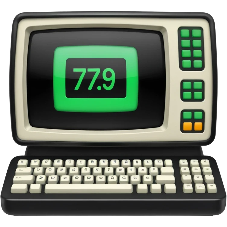 mac os icon code computer retro terminal, black, green white, numbers on the screen emoji