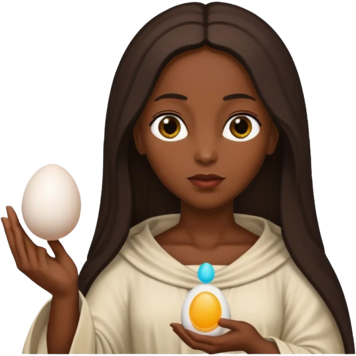 Black Mary Magdalen pointing to an egg emoji