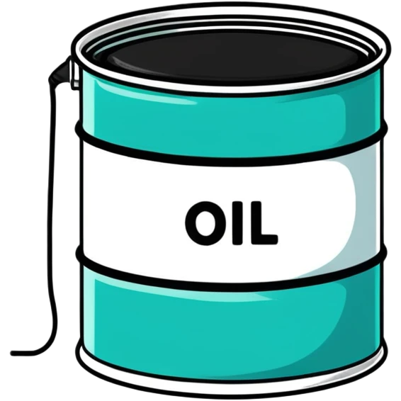 Oil barrel labeled OIL, minimalist design with soft gradients in sky blue, teal green, white, and light gray emoji