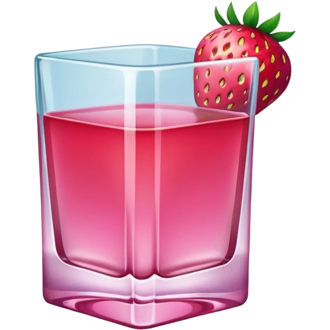 A glass square of mezcal pink and strawberry  emoji