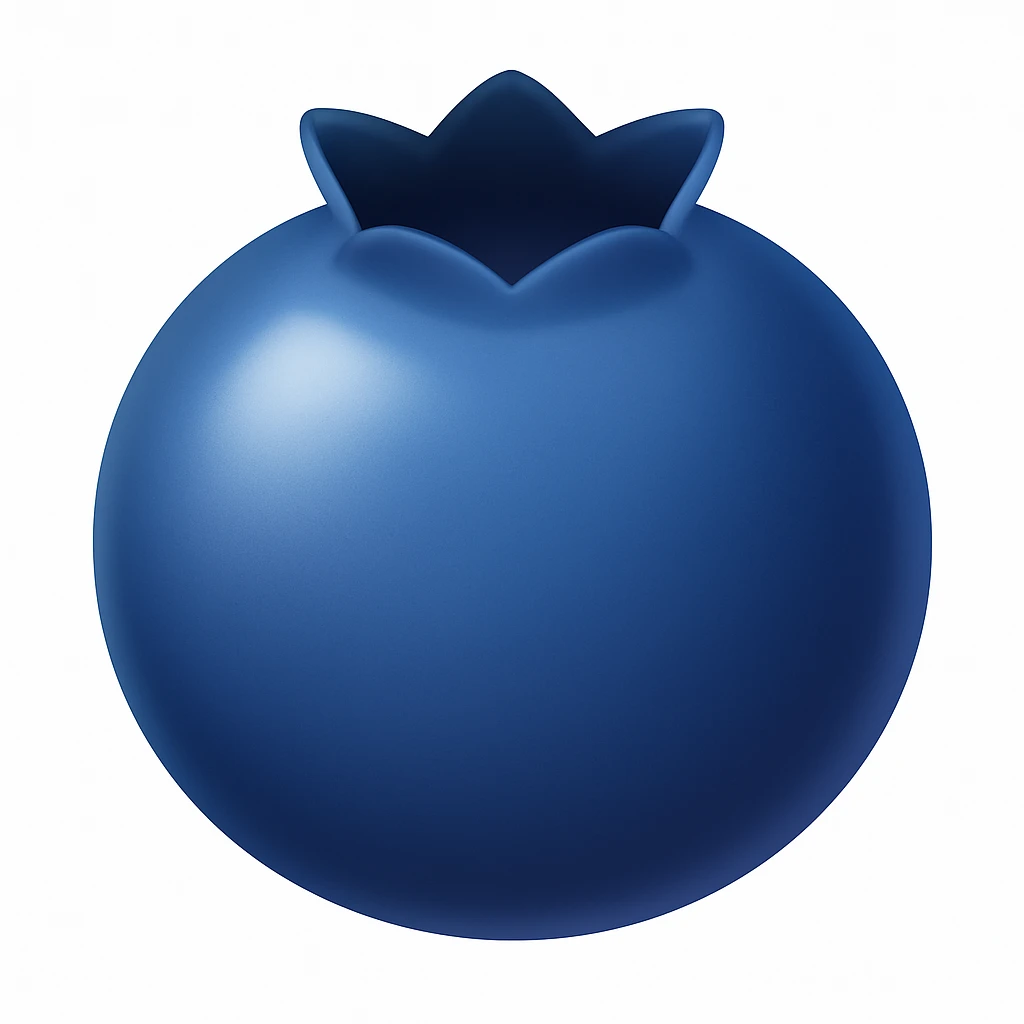 Create a blueberry emoji exactly like the reference image in iOS emoji style. Match the same shape, color, and details with a smooth and shiny appearance. Add a subtle highlight to the emoji. emoji